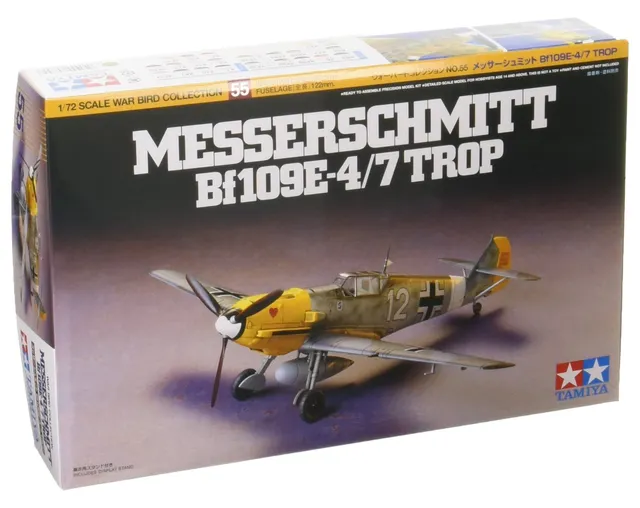 tamiya-war-bird-bf-109e-4-7-flugzeug-modellbausatz-1-72-unlackiert image 1
