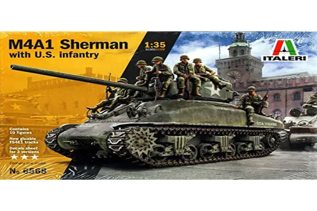 italeri-6568s-m4a1-sherman-modellbausatz-1-35-mit-infanterie image 1